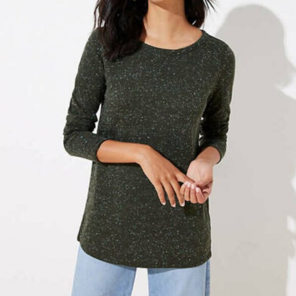 LOFT Cutout Back Tunic Top Sweater - Olive Green Melange - Size XS - Picture 1 of 7